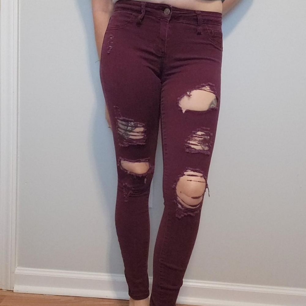 Cute Dark Purple Ripped Jeggings
